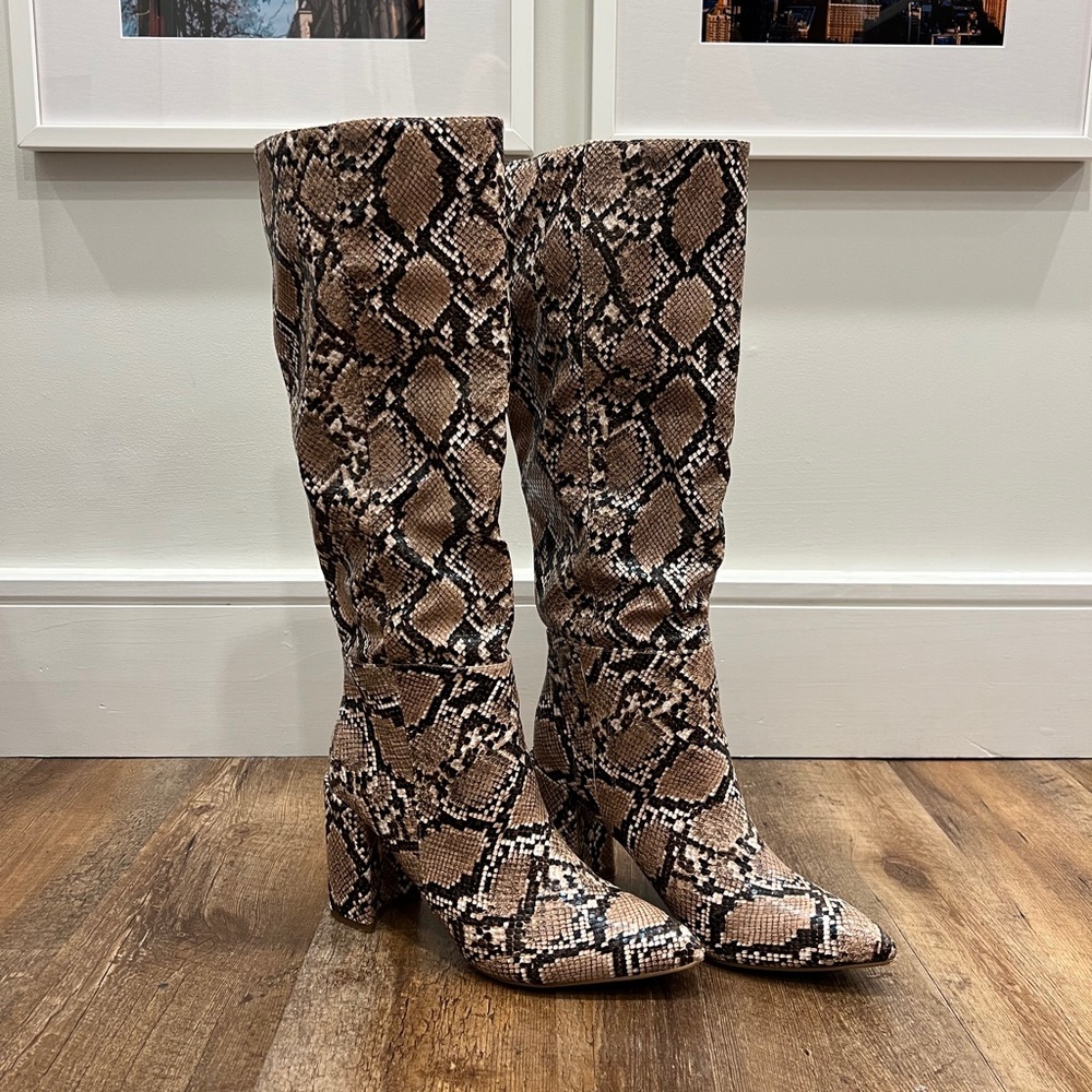 Lulus Katari Snake Pointed-Toe Knee High Boots